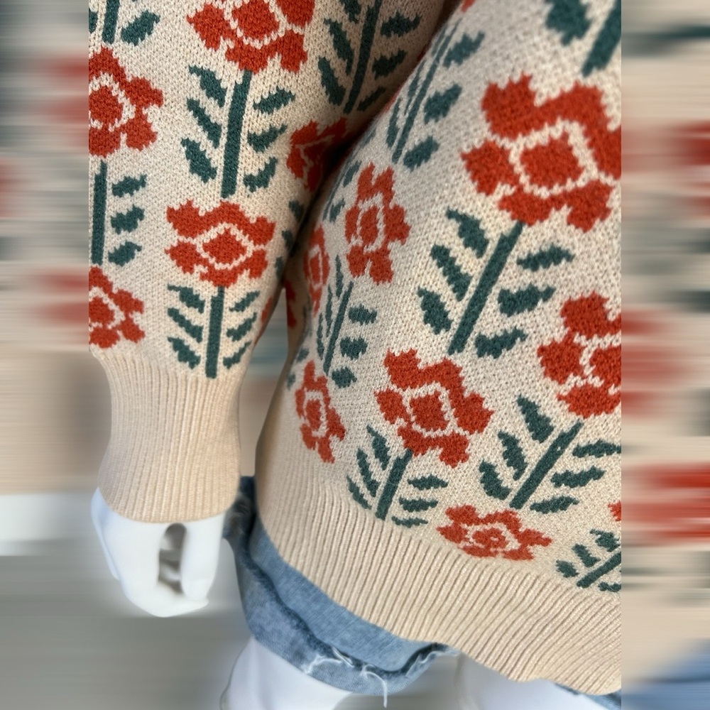 POLAGRAM Floral print pull over sweater S M L - Picture 9 of 9